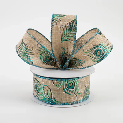 Peacock Feathers Wired Ribbon - 1.5" x 10yds