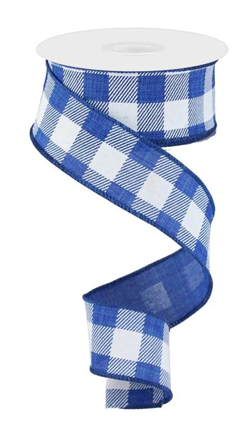 Royal Blue Buffalo Check Wired Ribbon - 1.5" x 10yds