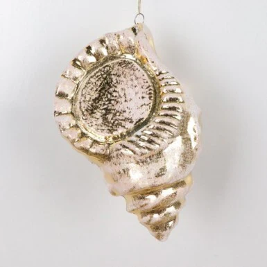 10" VP Glittered Conch Shell Ornament - Ivory Champagne