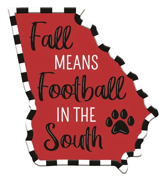 11"H x 10"L "Fall Means Football In The South" Georgia Shape metal Sign