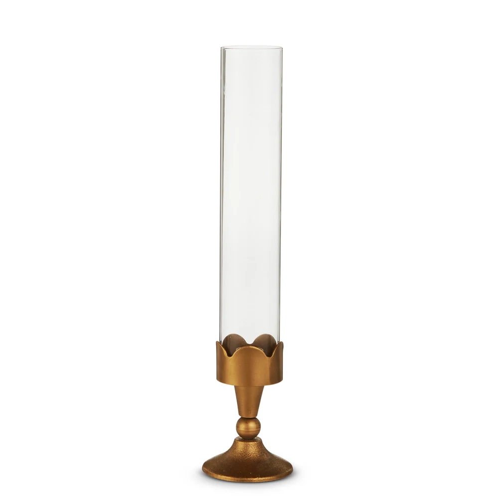 16.25" Gold Scalloped Hurricane Glass Candlestick