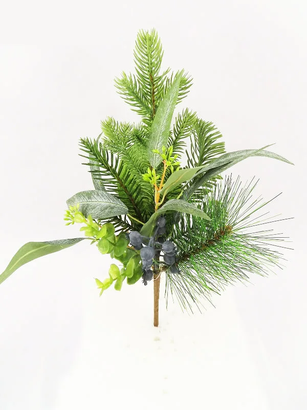 16" Flocked Pine, Blueberry & Eucalyptus Pick