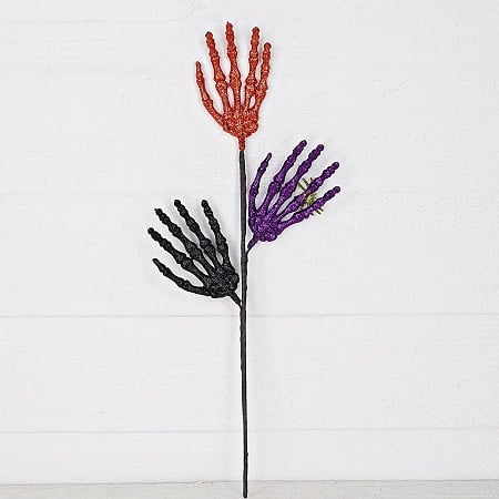 20" Glittered Skeleton Palm x3 - Orange/Purple/Black