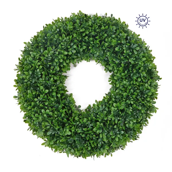 22" Boxwood ROUND Wreath - UV Protected - Two Tone Green