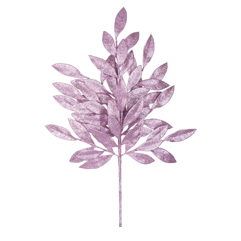 22" Glitter Bay Leaf Spray - Mauve