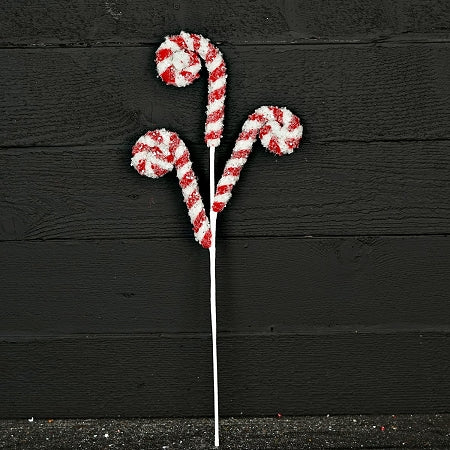 22" Glitter PomPom Peppermint Candy Canes x3 - Red/White
