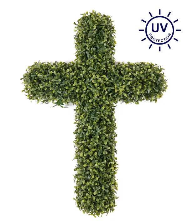 24" ~ 3-D Boxwood Cross STAKE & Bow - UV Resistant - Image 10