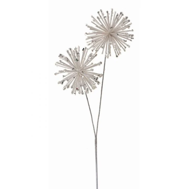 24" Glitter Sequin Starburst Ball Spray - White
