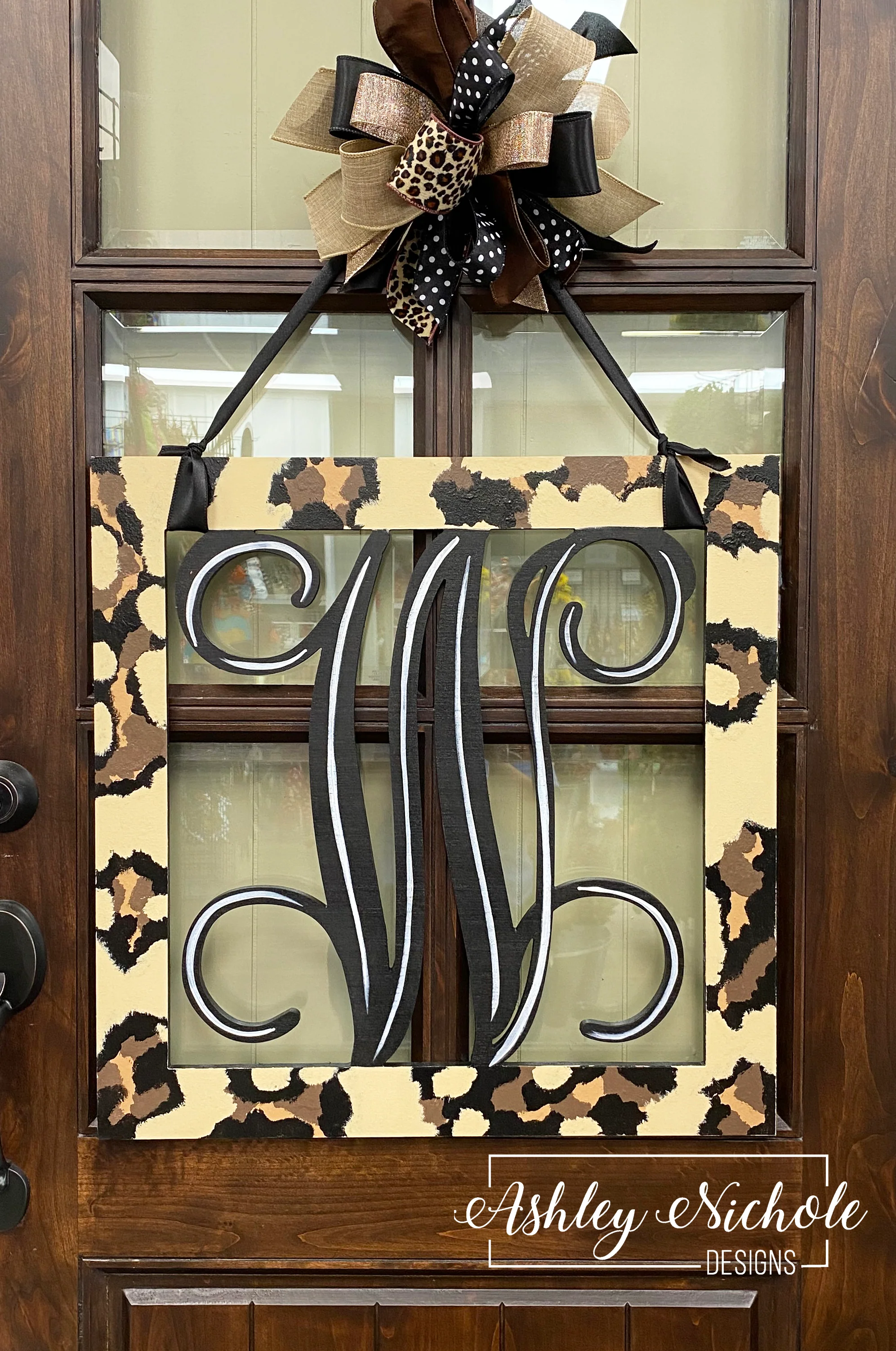 24" Square Leopard Print with Vine Font Initial (Hand-Painted) - Image 2