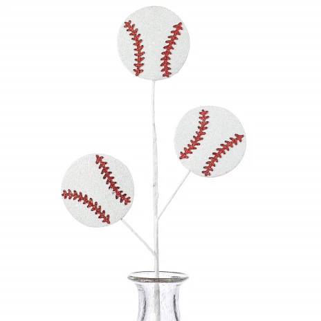 25" Glitter Baseball Spray x 3 - White/Red