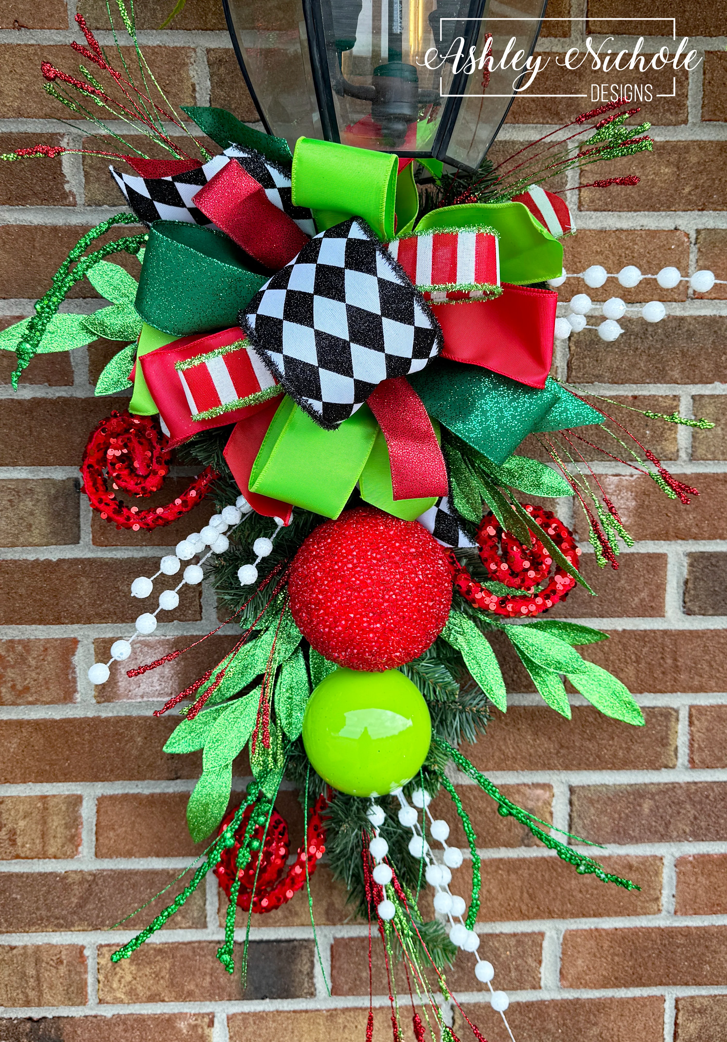 26" Decorated Evergreen Lantern Swag - Matching - Holly Jolly Whimsical Santa Wreath