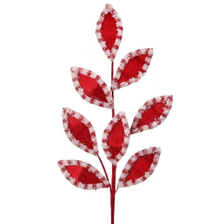 27" Snow Glittered Candy Holly Leaf Spray - Red, Pink & White