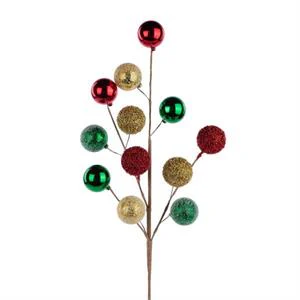 27" Shiny/Curly Foil & Frosted Ball Spray - Red/Green/Emerald/Gold