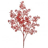 28" Glitter Peacock Leaf Spray - Red