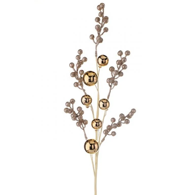 29" Glitter Berry & Ball Spray - Champagne Gold