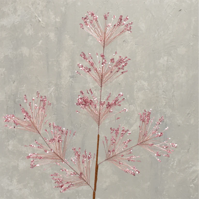 31" Sequin Firecracker Pine Spray - Rose Gold
