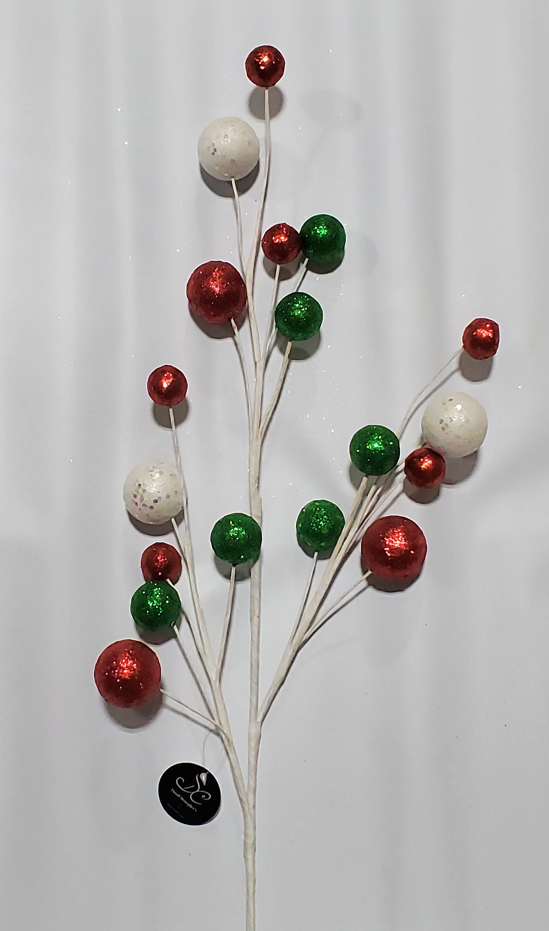 33" Whimsical Glitter Ball Spray - Red/White/Green