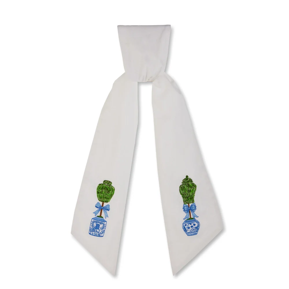 58" Boxwood Ginger Jars Wreath Sash - White/Blue