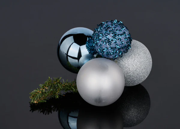 60mm - 80mm Sequin & Glitter Ball Cluster x4 - Smoke Blue & Silver