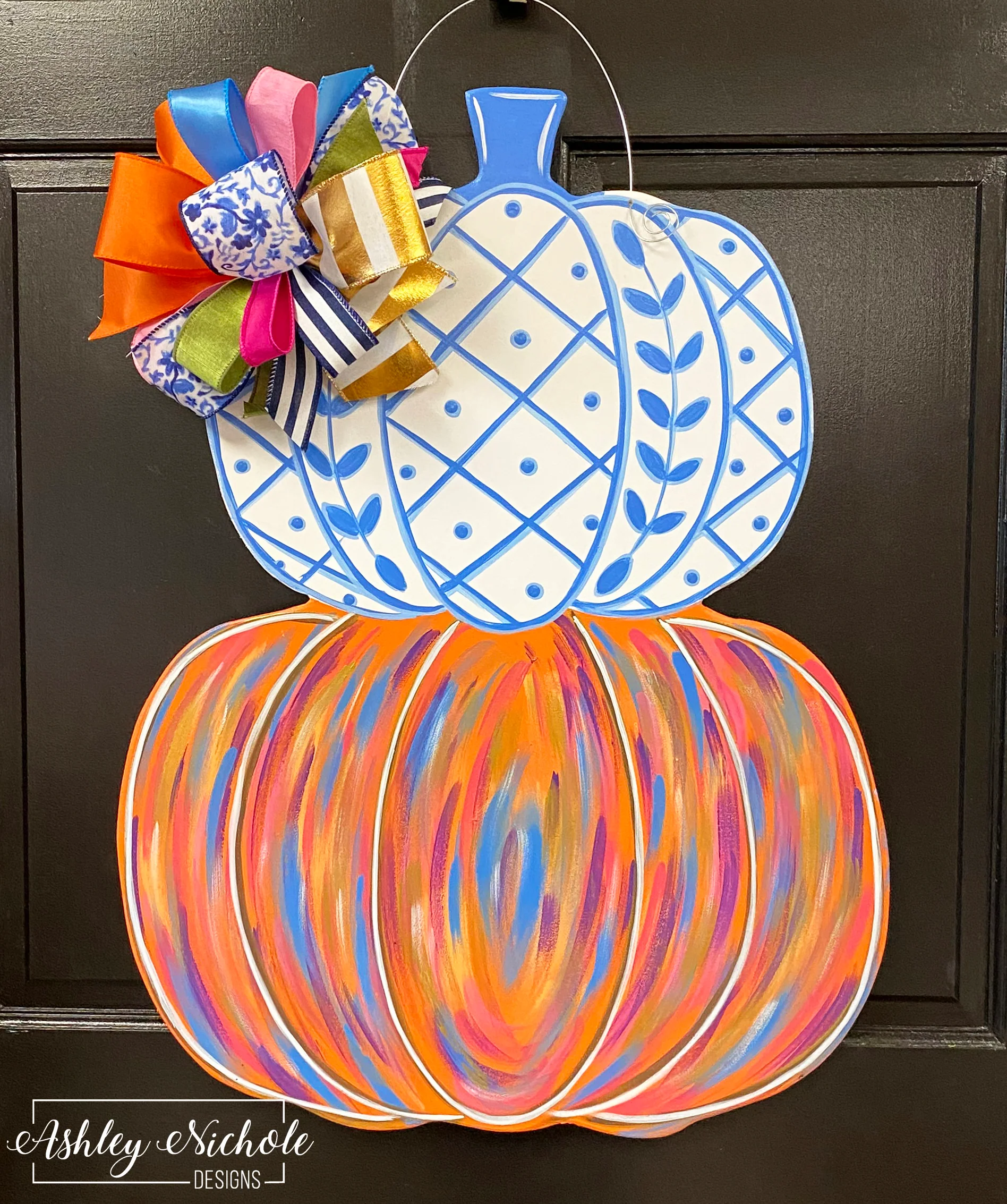 Abstract Chinoiserie Pumpkin Stack Fall - Door Hanger (UV Printed)