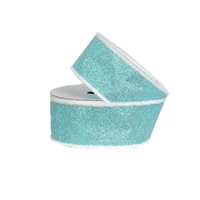 Aqua Glitter w/ Flocked Edge Wired Ribbon - 2.5" x 10yds