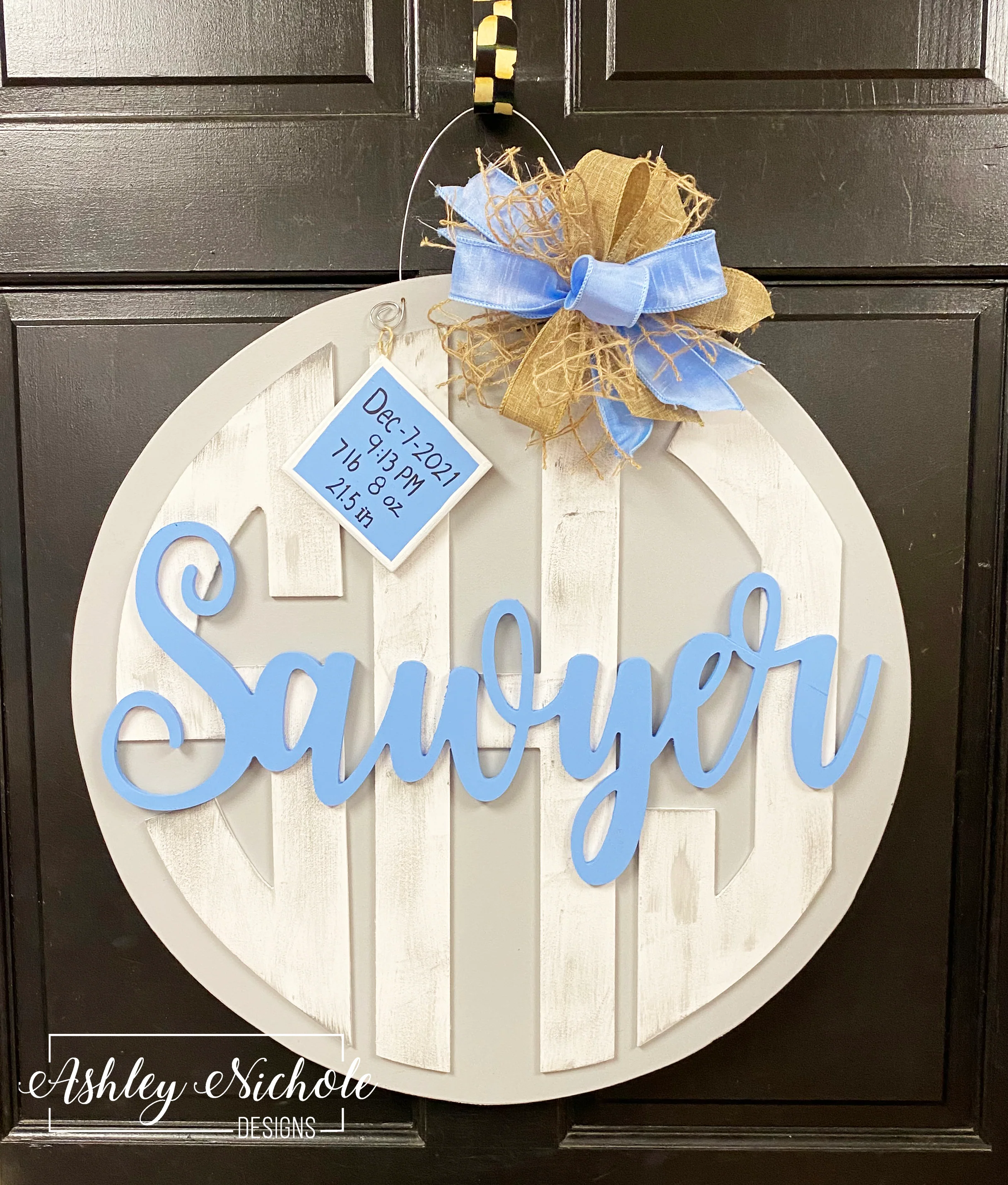 Baby Boy Monogram Door Hanger - Name Announcement (Hand-Painted)
