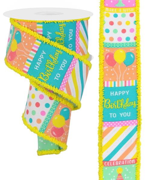Birthday Blocks/Drift Wired Ribbon - 2.5" x 10yds