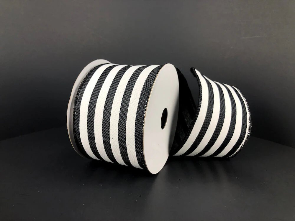 Black & White Cabana Stripes Wired Ribbon - 2.5" x 10yds