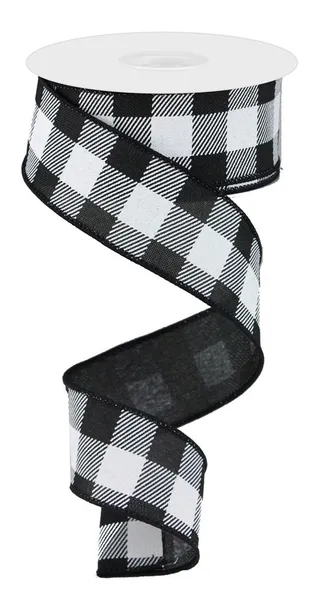 Black & White Checkered Plaid Wired Ribbon - 1.5" x 10yds