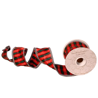 Black & White Edge on Nutcracker Plaid Wired Ribbon - 2.5" x 10yds