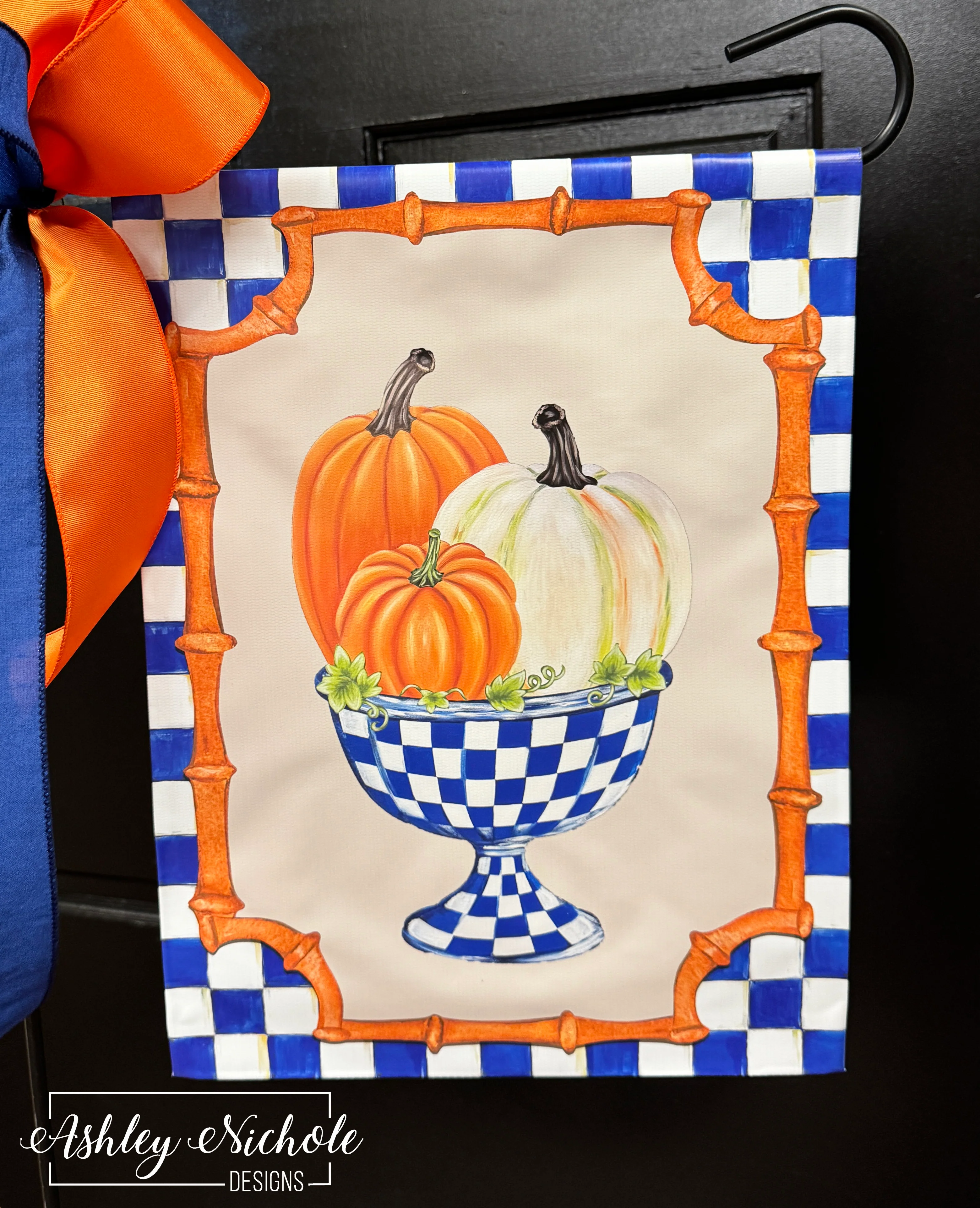 Blue Check Bowl of Pumpkins - Vinyl Garden Flag