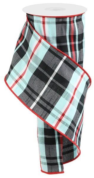 Blue, Red & Black Plaid Dupioni Wired Ribbon - 4" x 10yds - Image 2