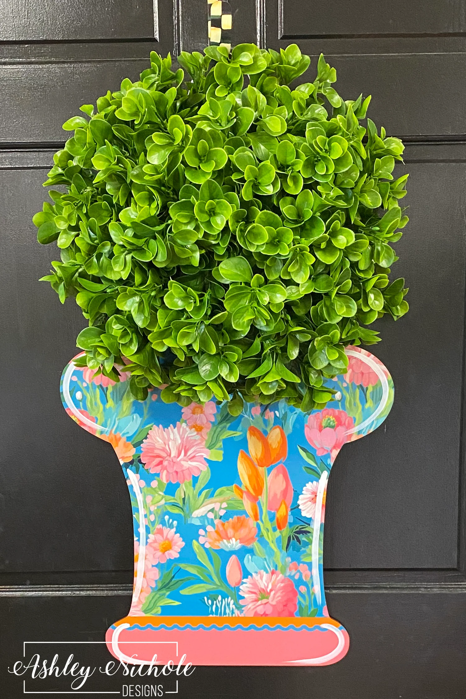 Boxwood Floral Topiary Door Hanger - UV Protected (UV Printed)