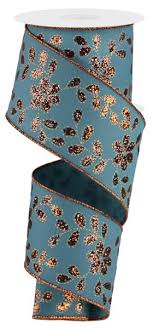 Brown Glitter Leaves & Flower Wired  Ribbon - 2.5 x 10yds