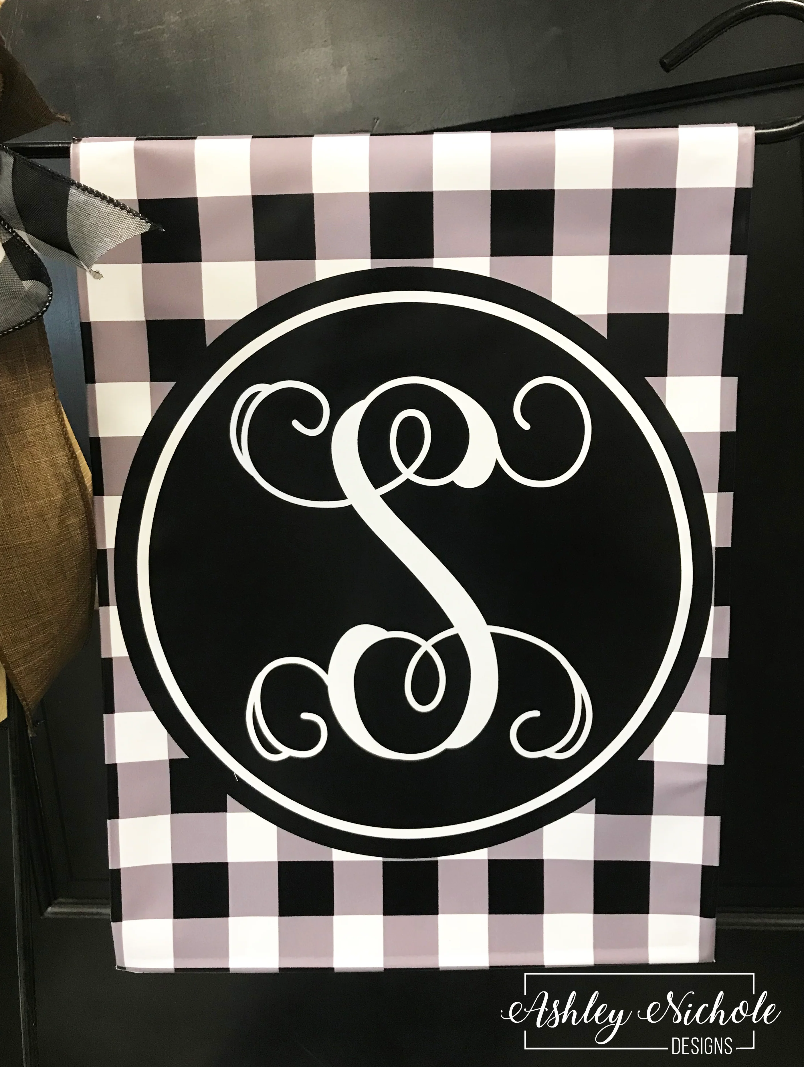 Buffalo Check Initial - Black - Vinyl Garden Flag