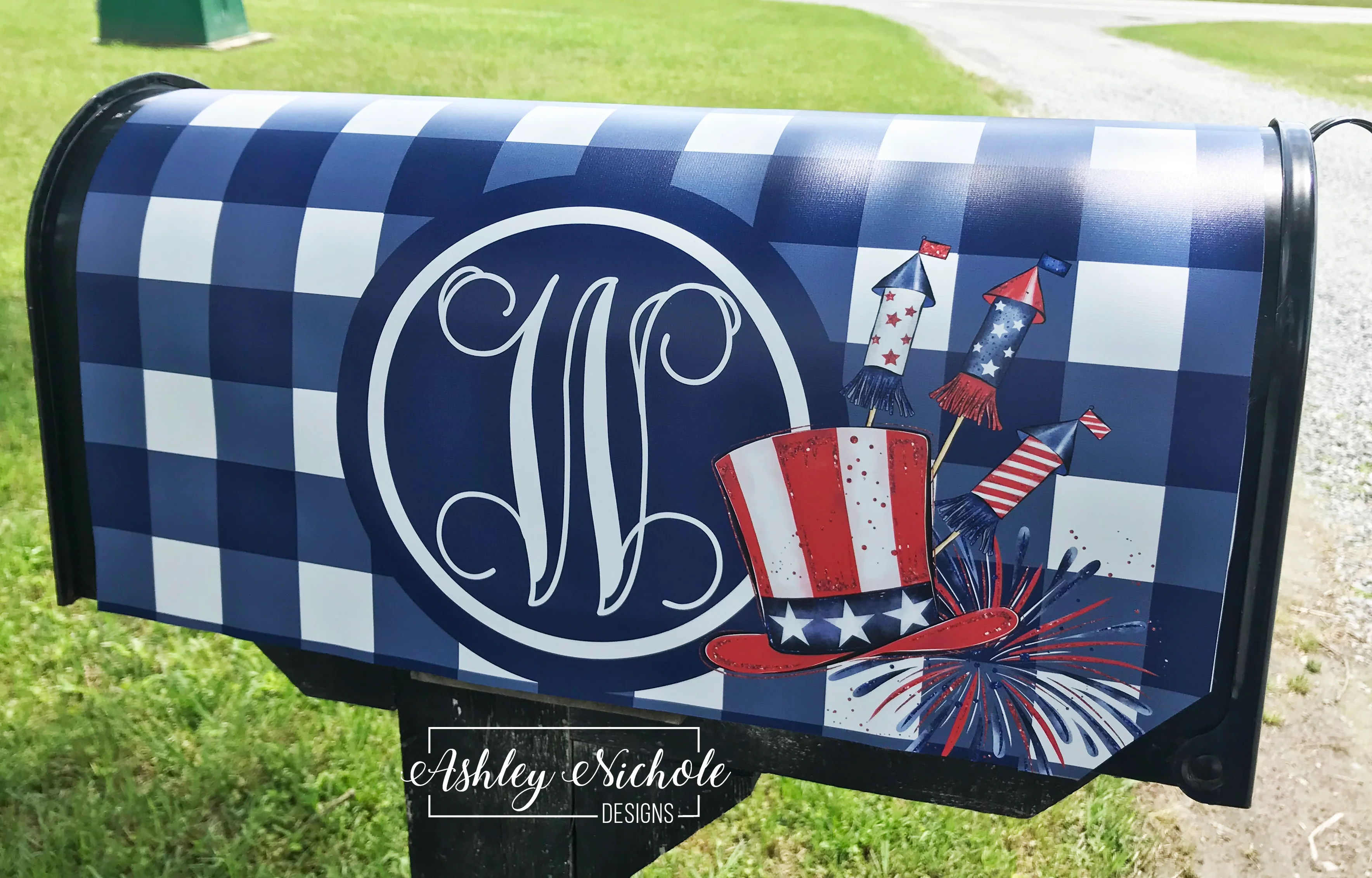 Buffalo Check Patriotic Initial - Magnetic Vinyl Mailbox Cover