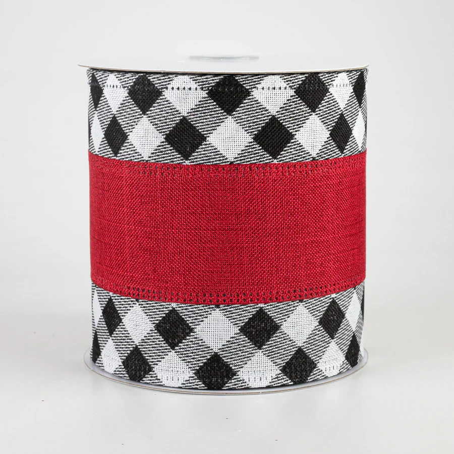 Buffalo Plaid Edge w/ Red Center Wired Ribbon - 4" x 10yds