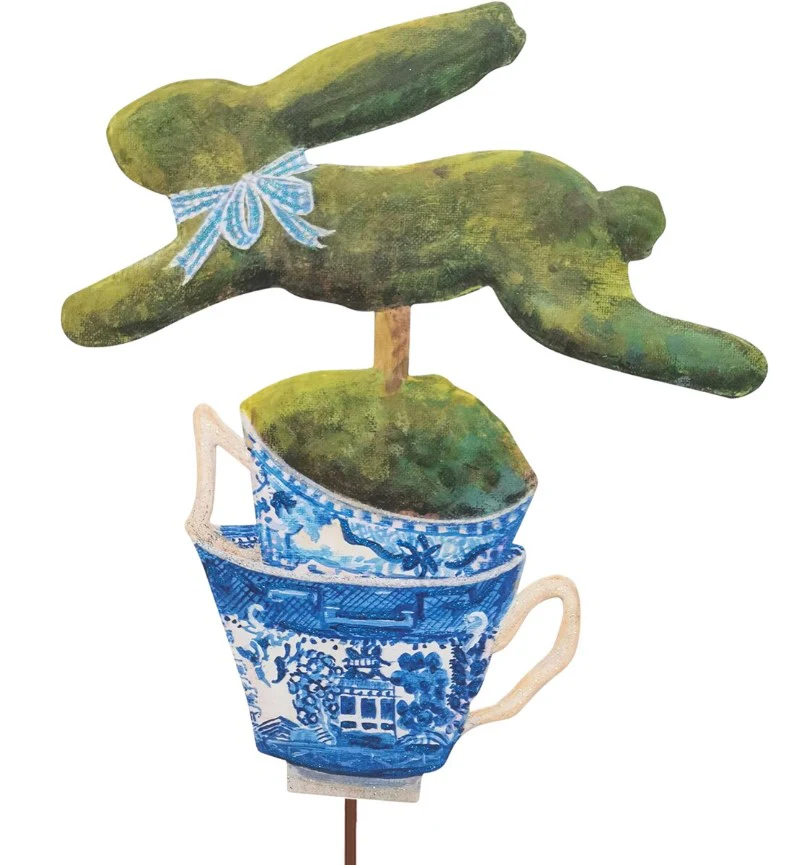 Bunny in Teacup Metal Stake