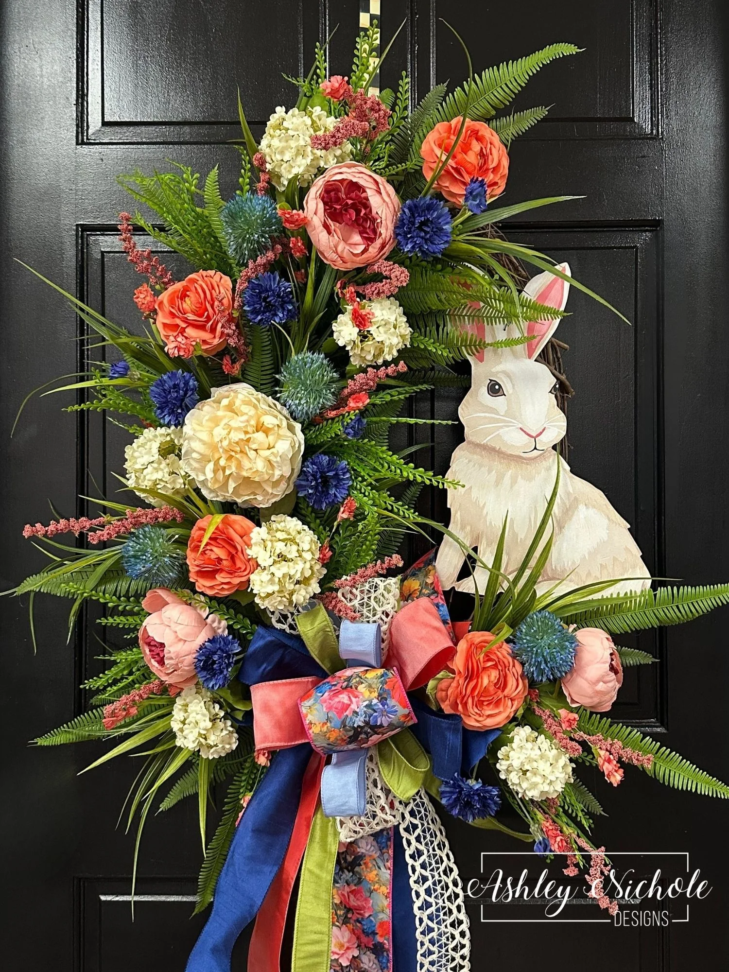 **Bunny in the Flower Garden Spring Floral Wreath