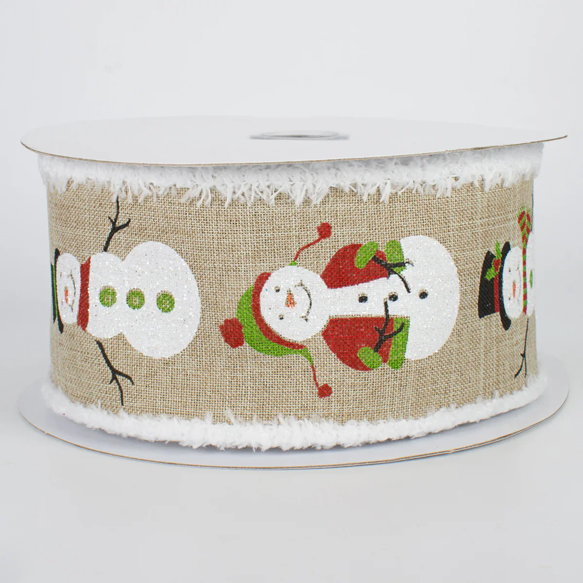 Burlap w/ Snowman & Fluffy Edge Wired Ribbon - 2.5" x 10yds