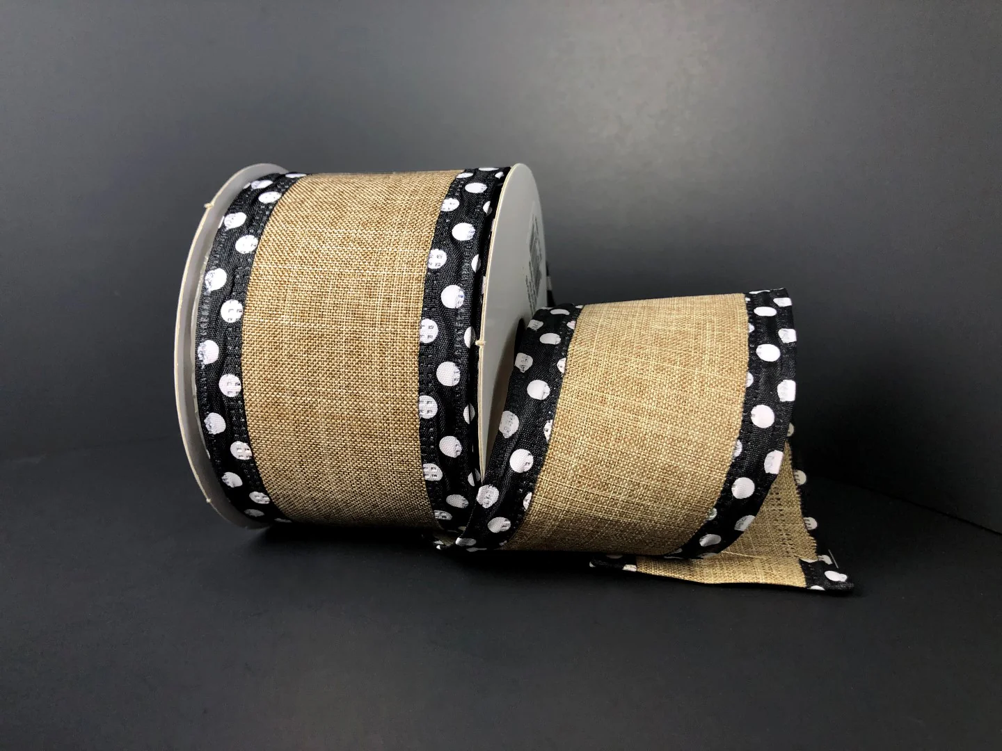 Burlap w/ Black & White Dot Edge 2.5" x 10yds