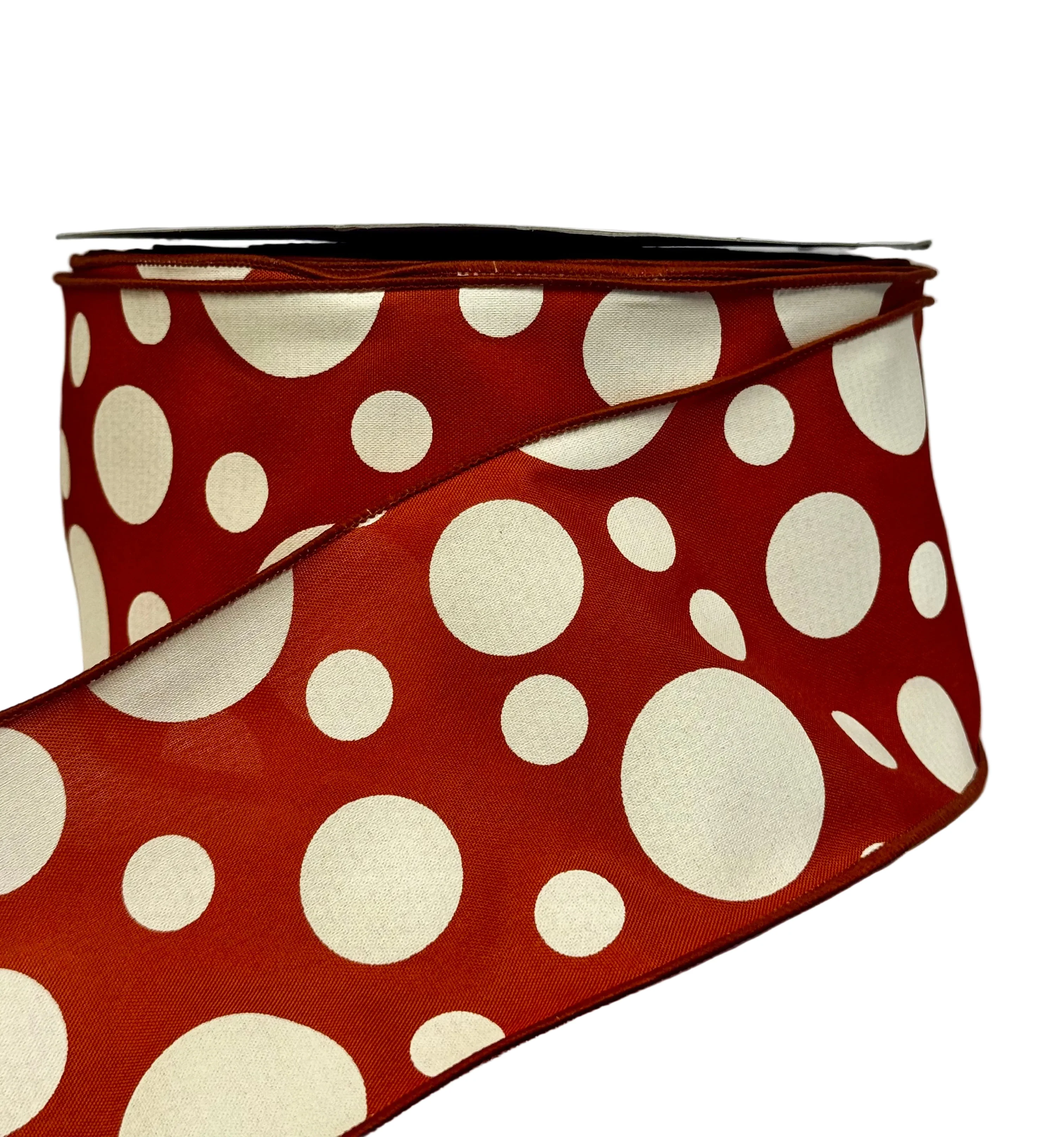 Burnt Orange w/ Cream Polka Dots Wired Ribbon - 4" x 50yds