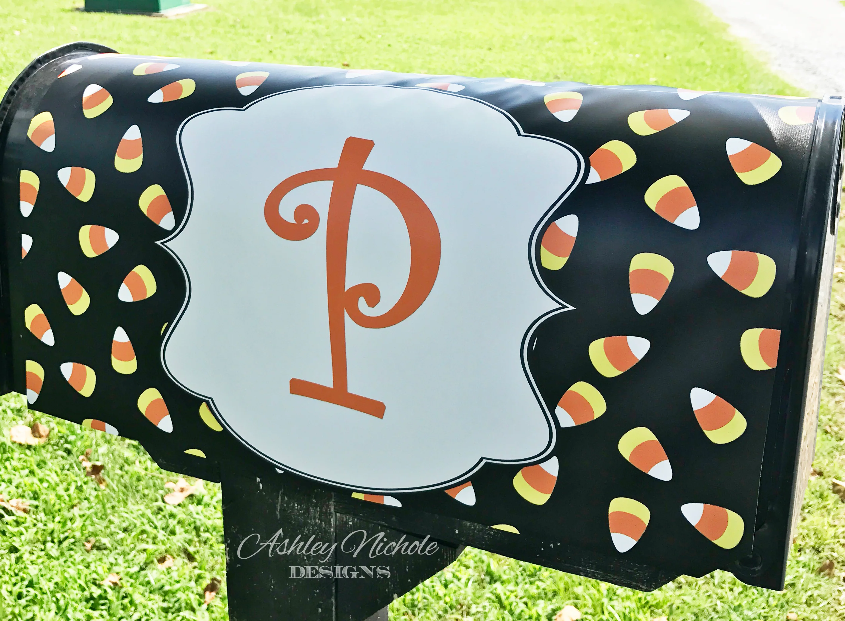 Candy Corn Initial - Magnetic Vinyl Mailbox Cover
