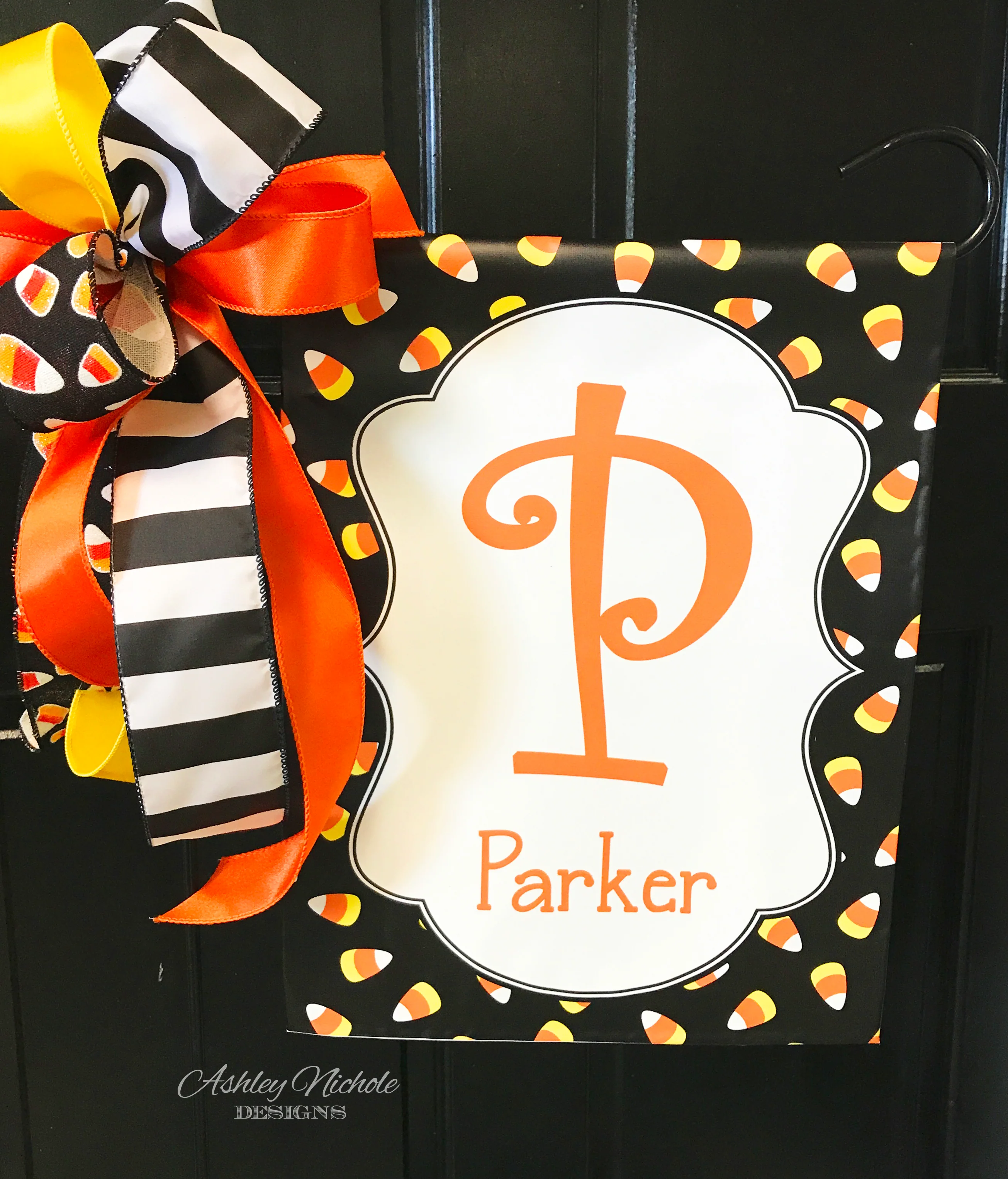 Candy Corn Initial - Vinyl Garden Flag