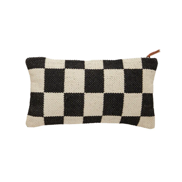 Checkered Lumbar Dhurrie Indoor Pillow