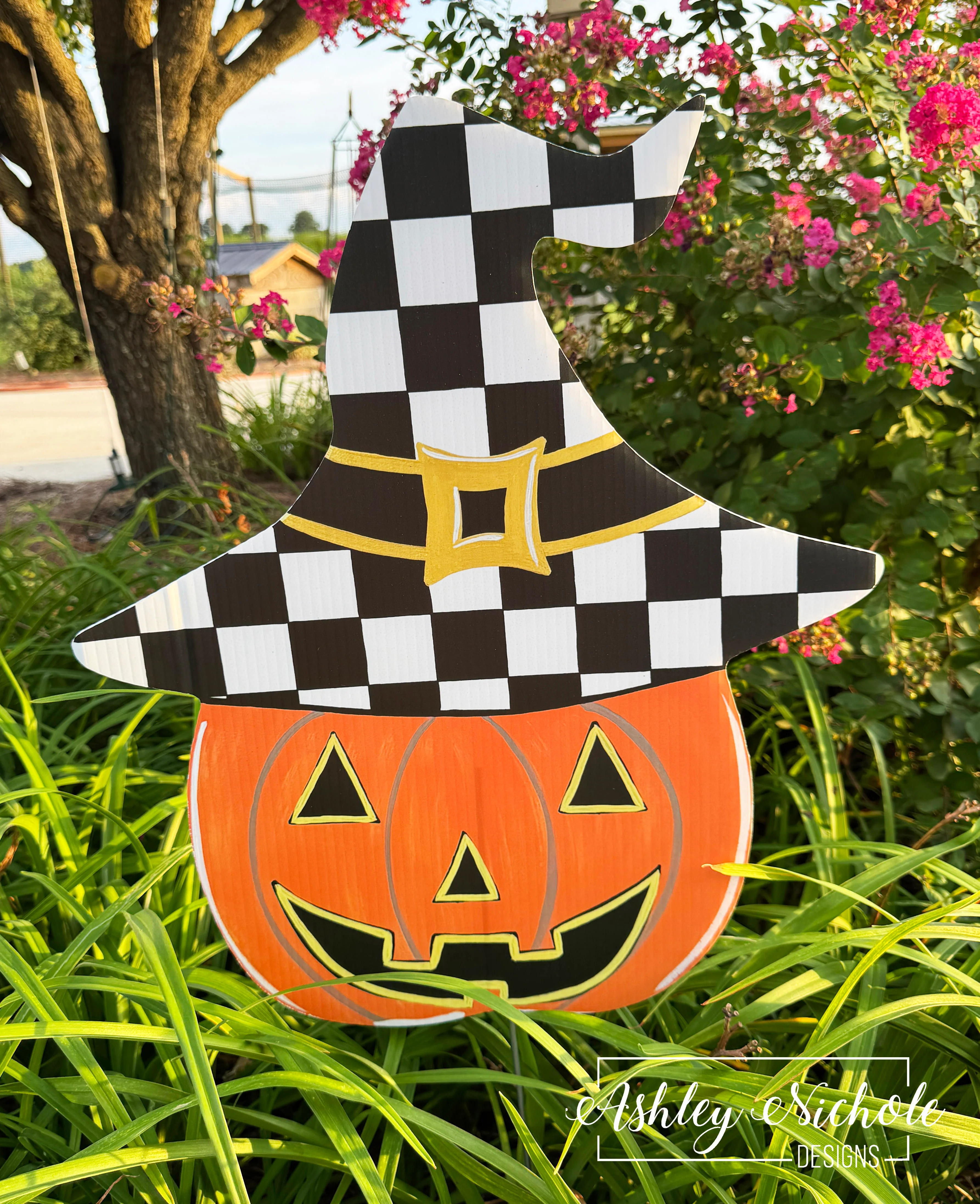 Checkered Witch Jack-O-Lantern -  Corrugated Coroplast Yard Stake