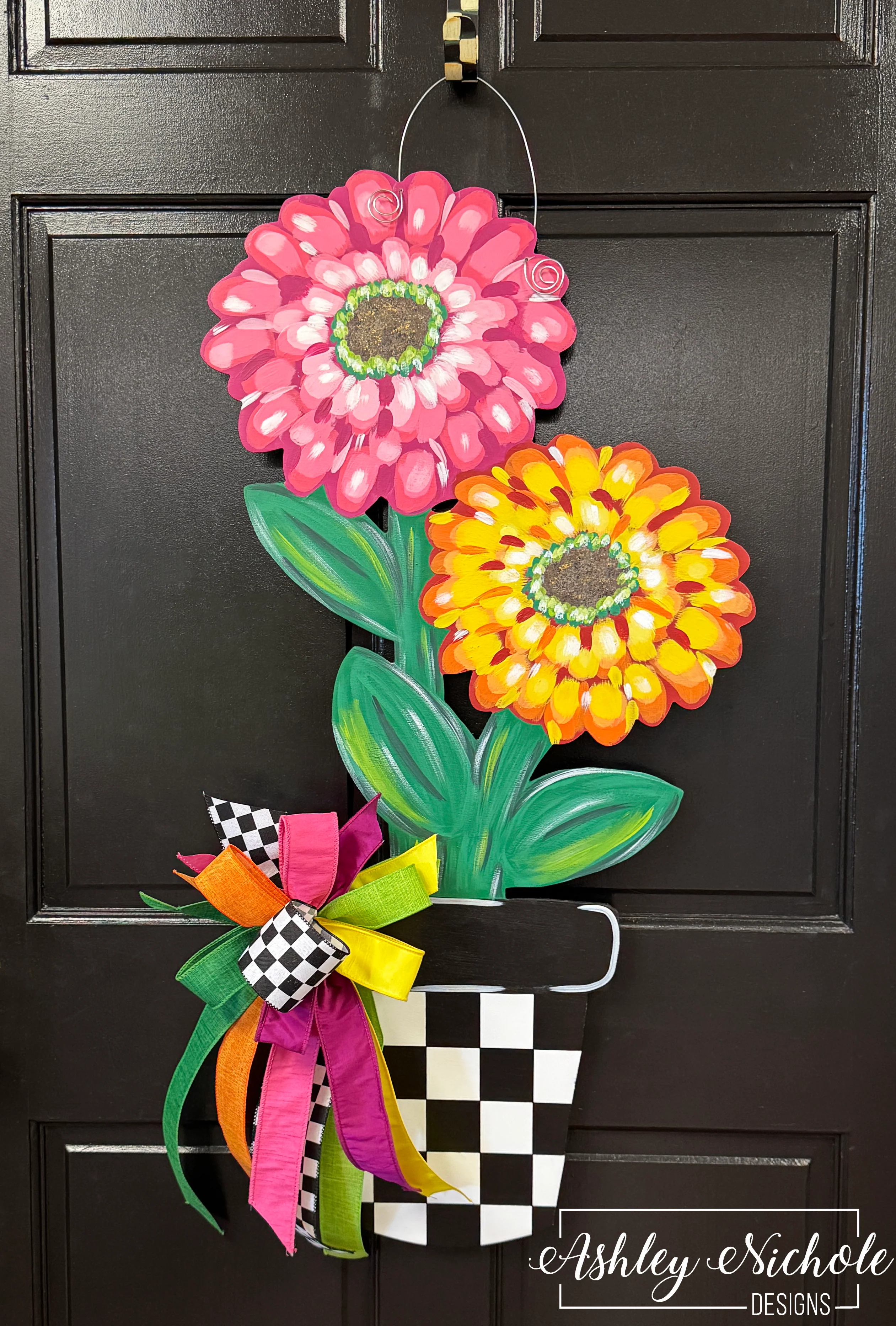 Cheerful Zinnia Flower Pot - Door Hanger (UV PRINTED Only)