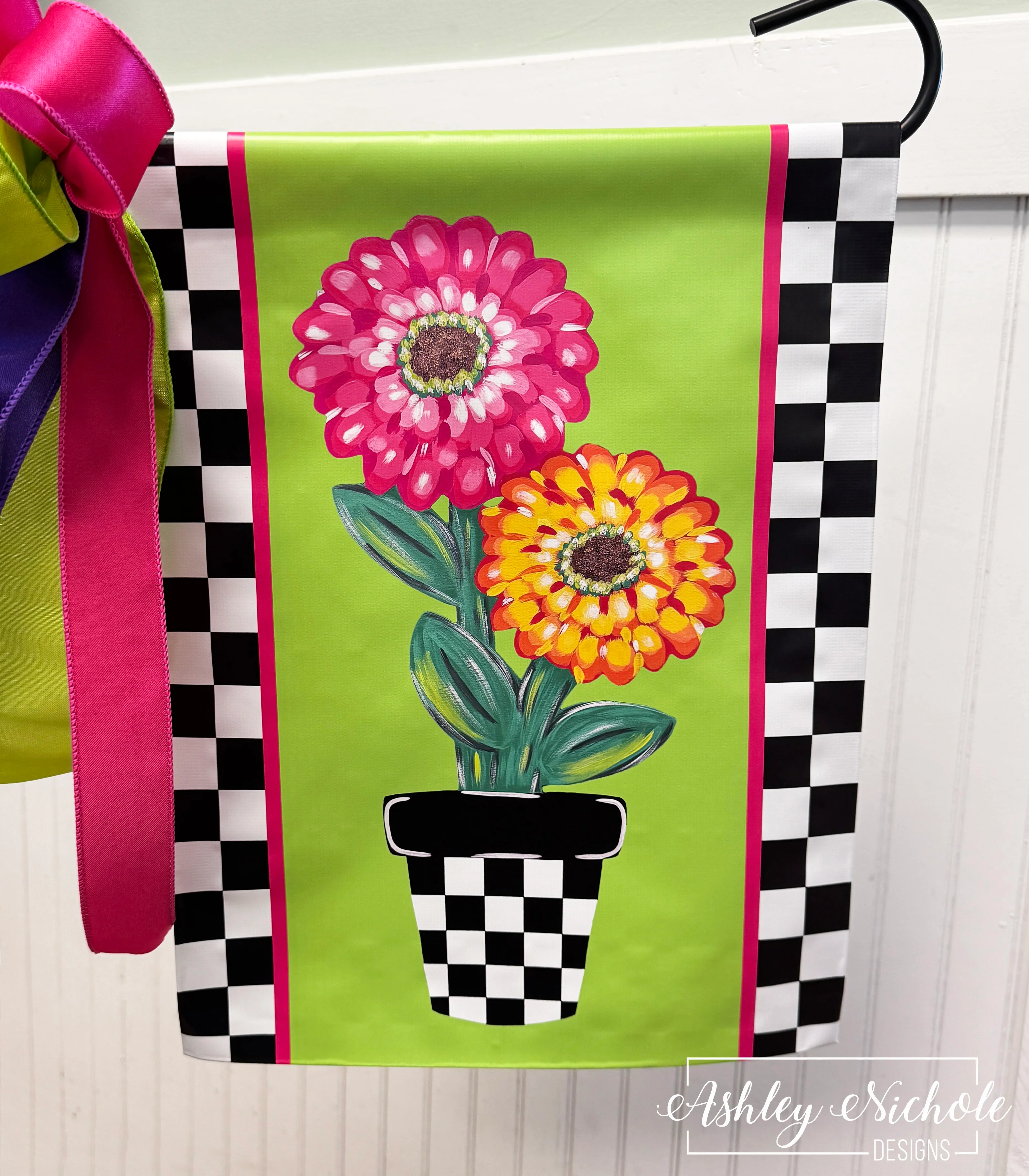 Cheerful Zinnia Flower Pot - Vinyl Garden Flag