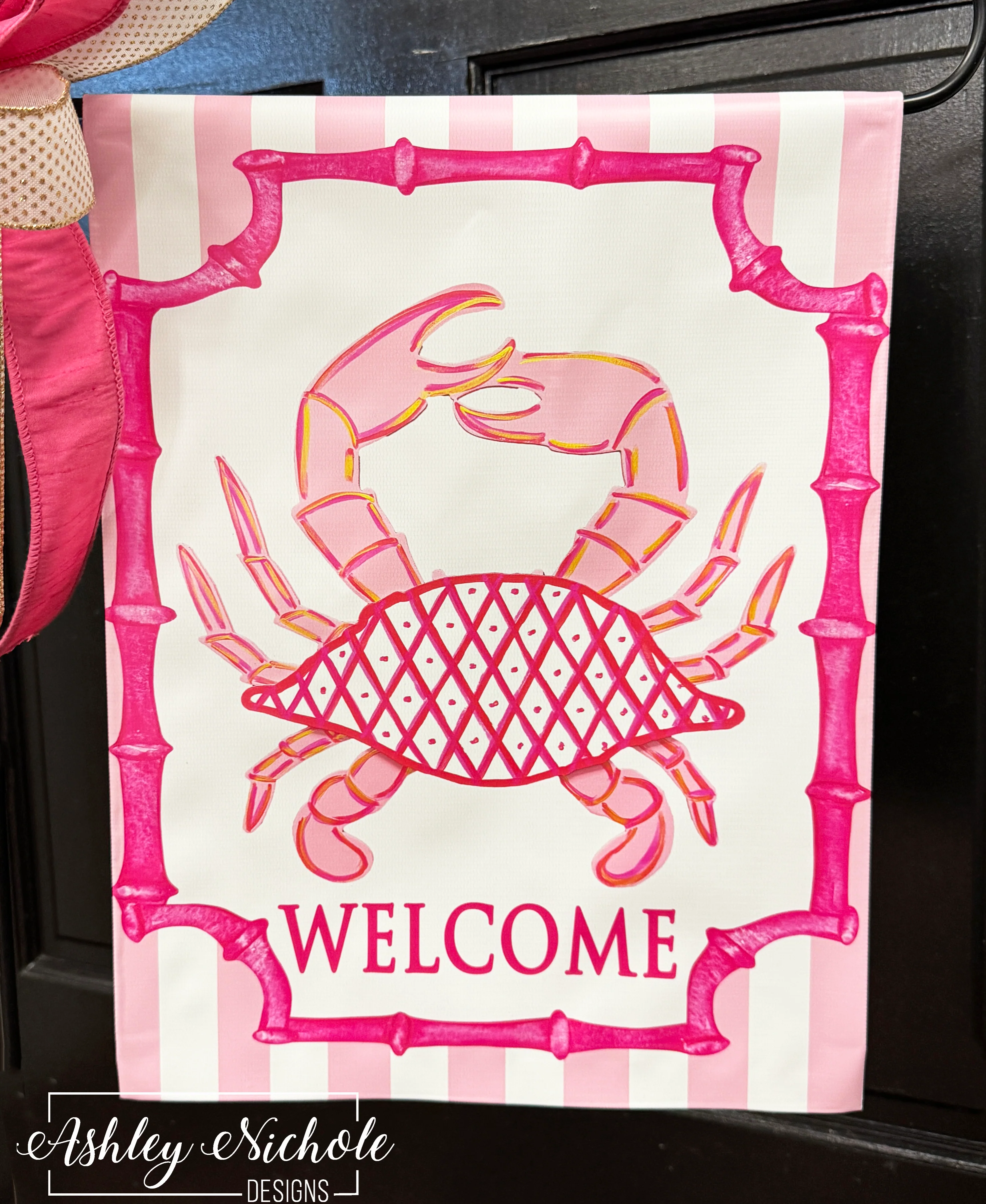 Chinoiserie Crab Pink - Vinyl Garden Flag