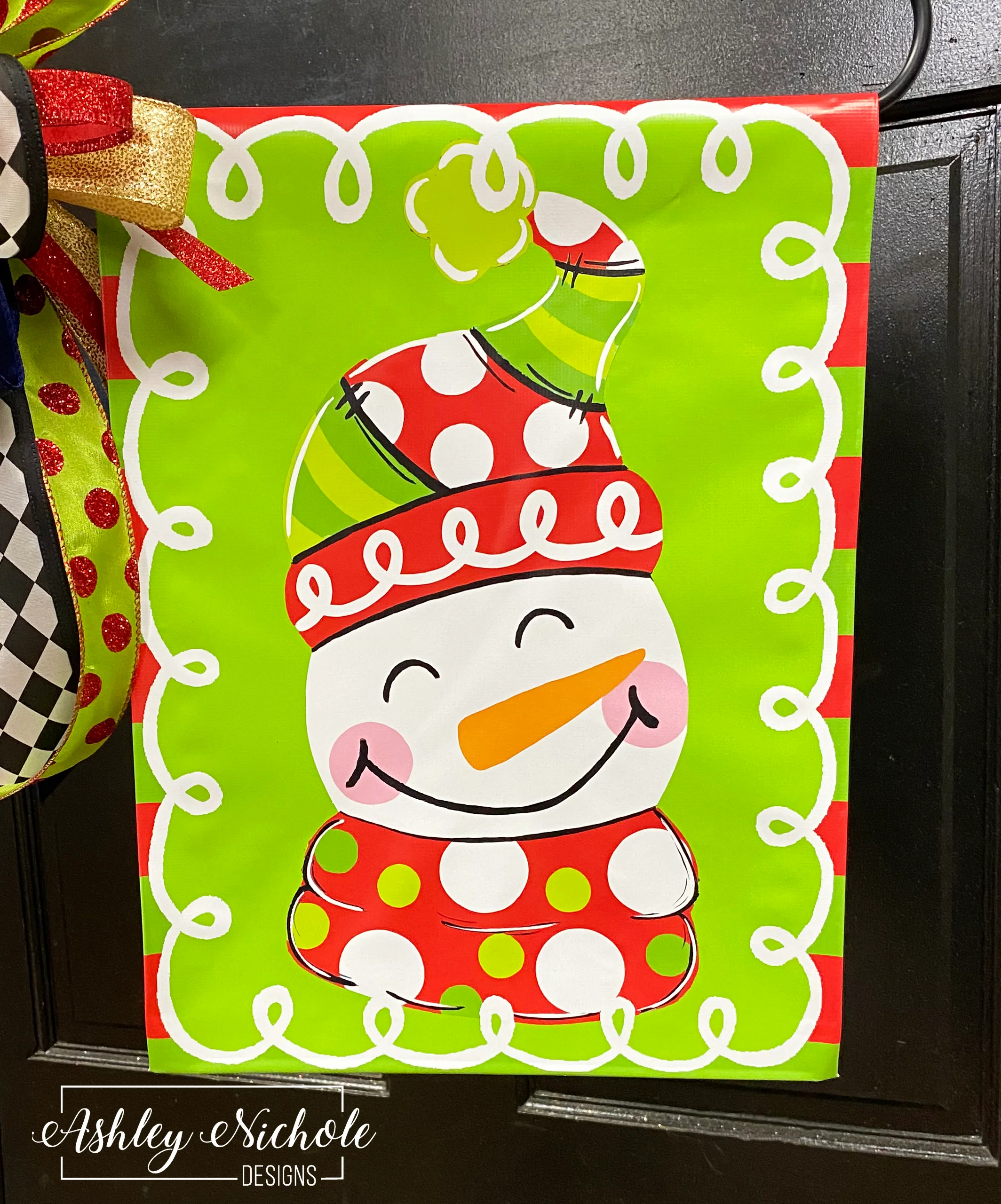 Christmas Patchwork Snowman - Vinyl Garden Flag